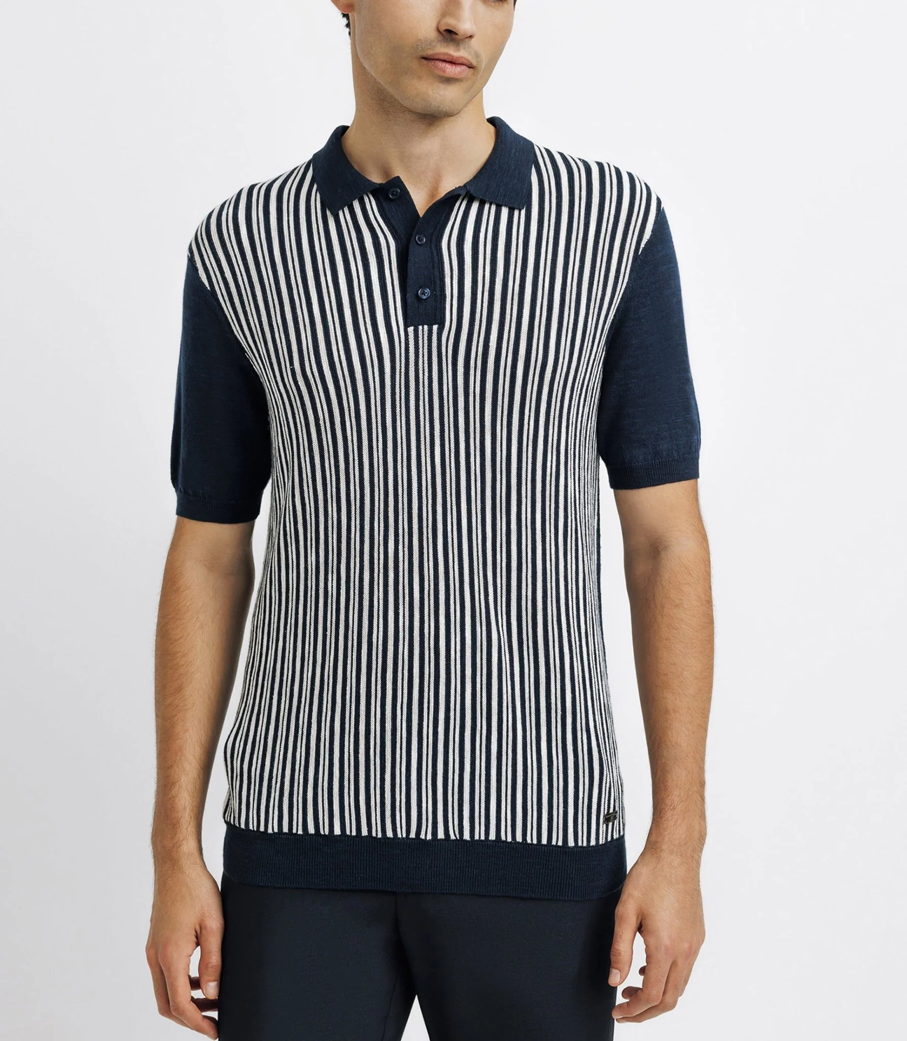 Polo avec rayures marine et écru - Image 2