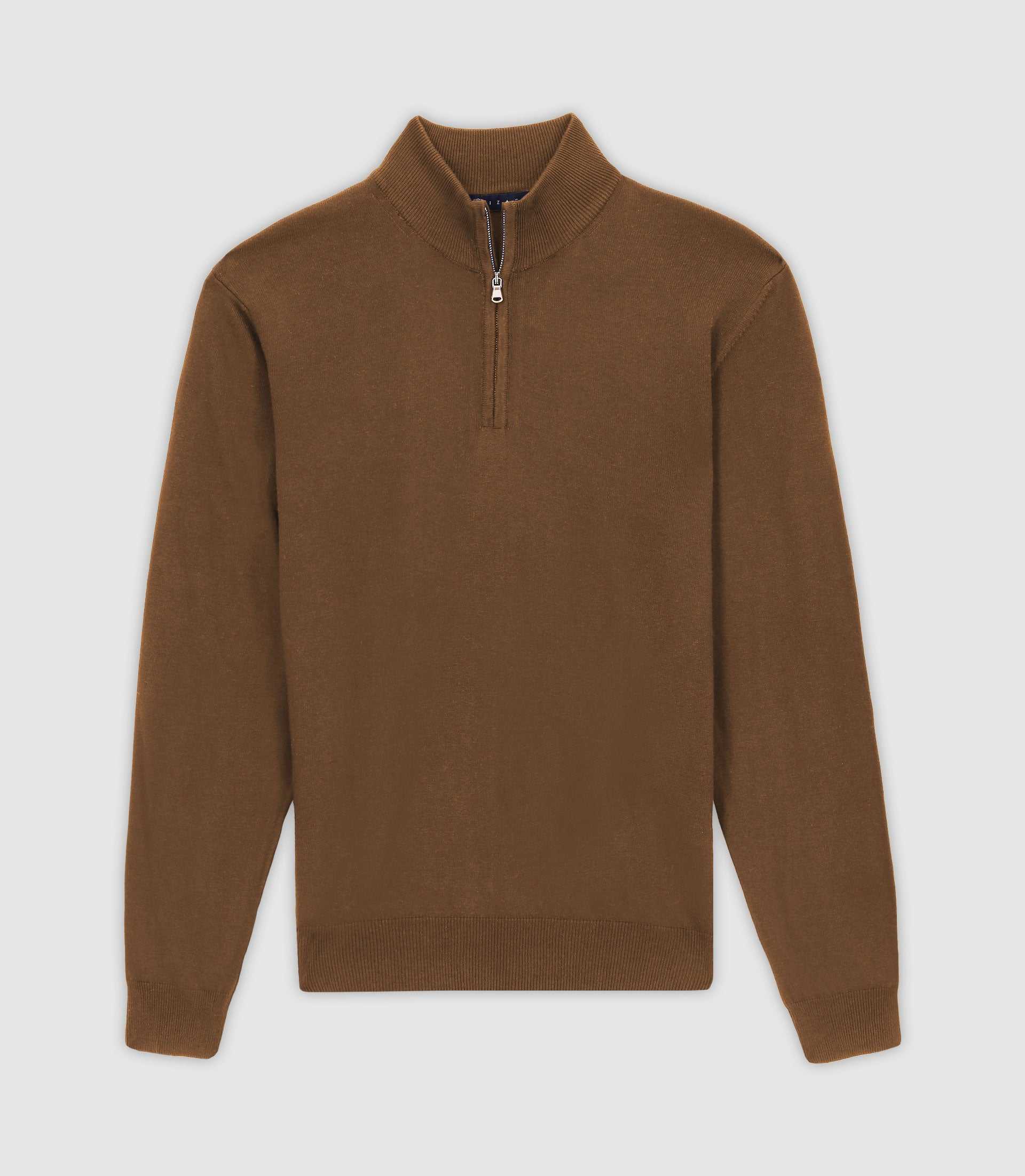 Pull col demi zip camel