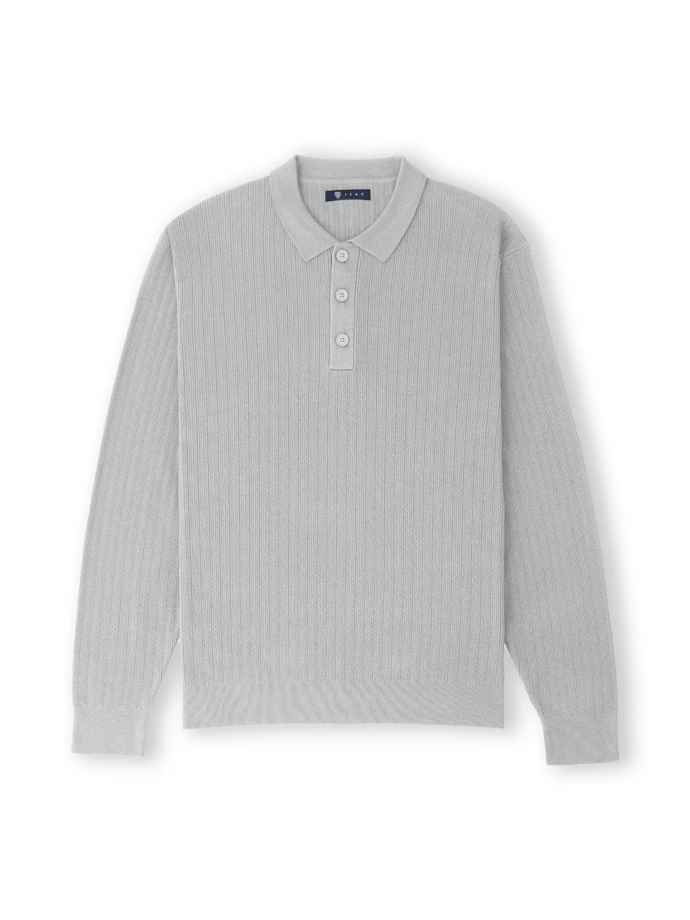 Pull col polo boutonné jeux de points gris chiné