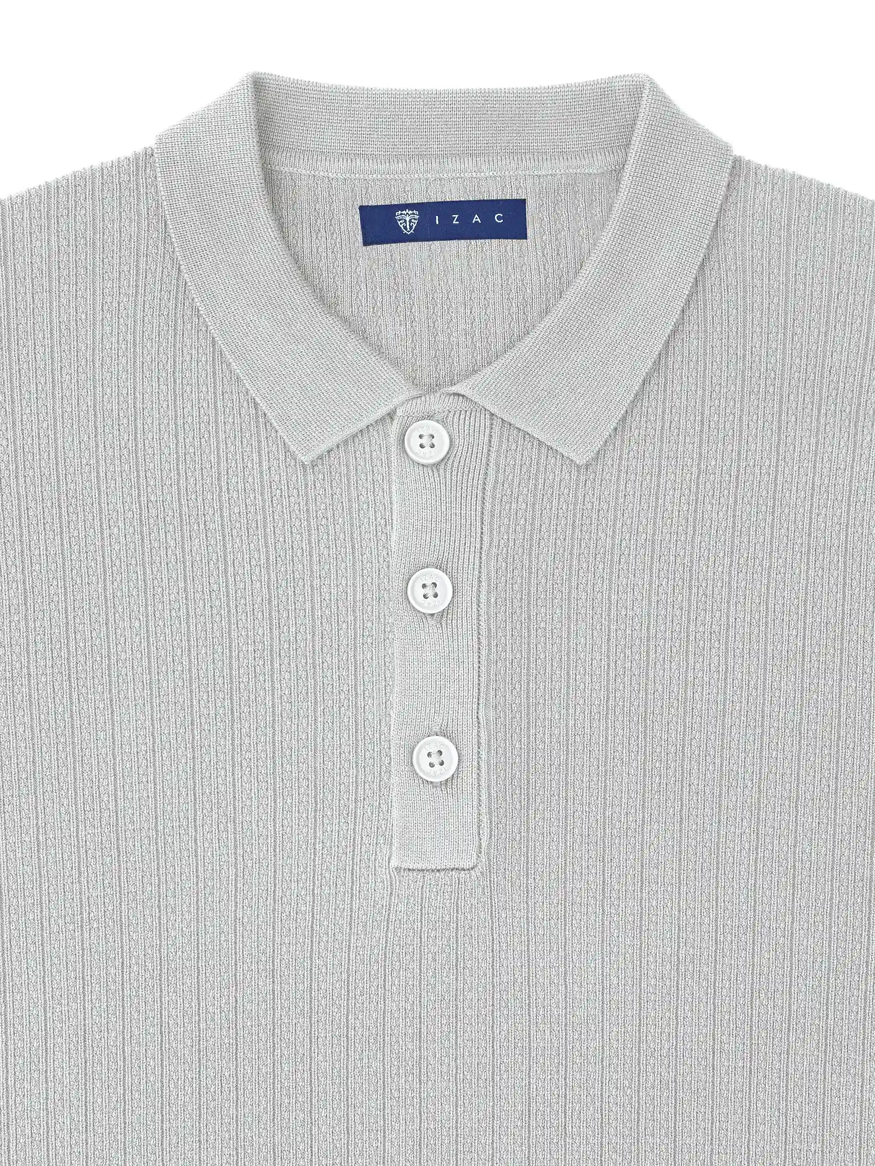 Pull col polo boutonné jeux de points gris chiné - Image 2