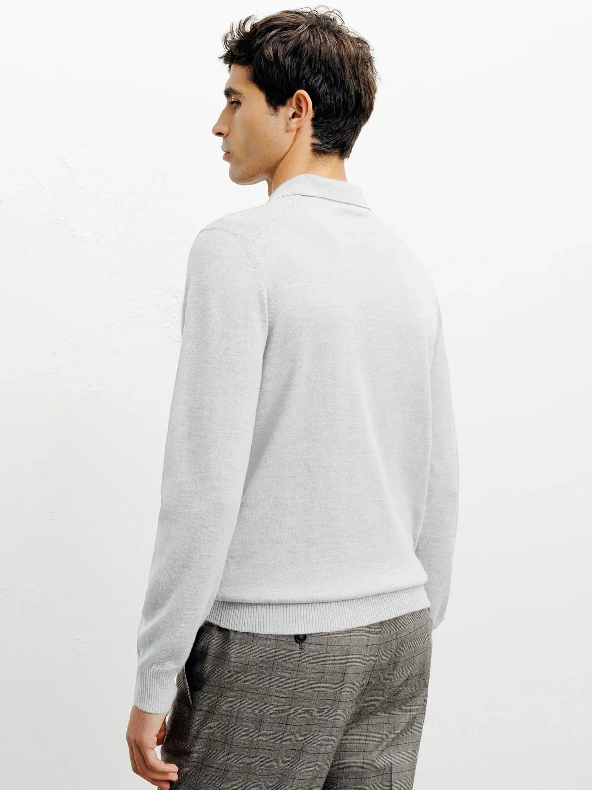 Pull col polo en laine mérinos gris - Image 4