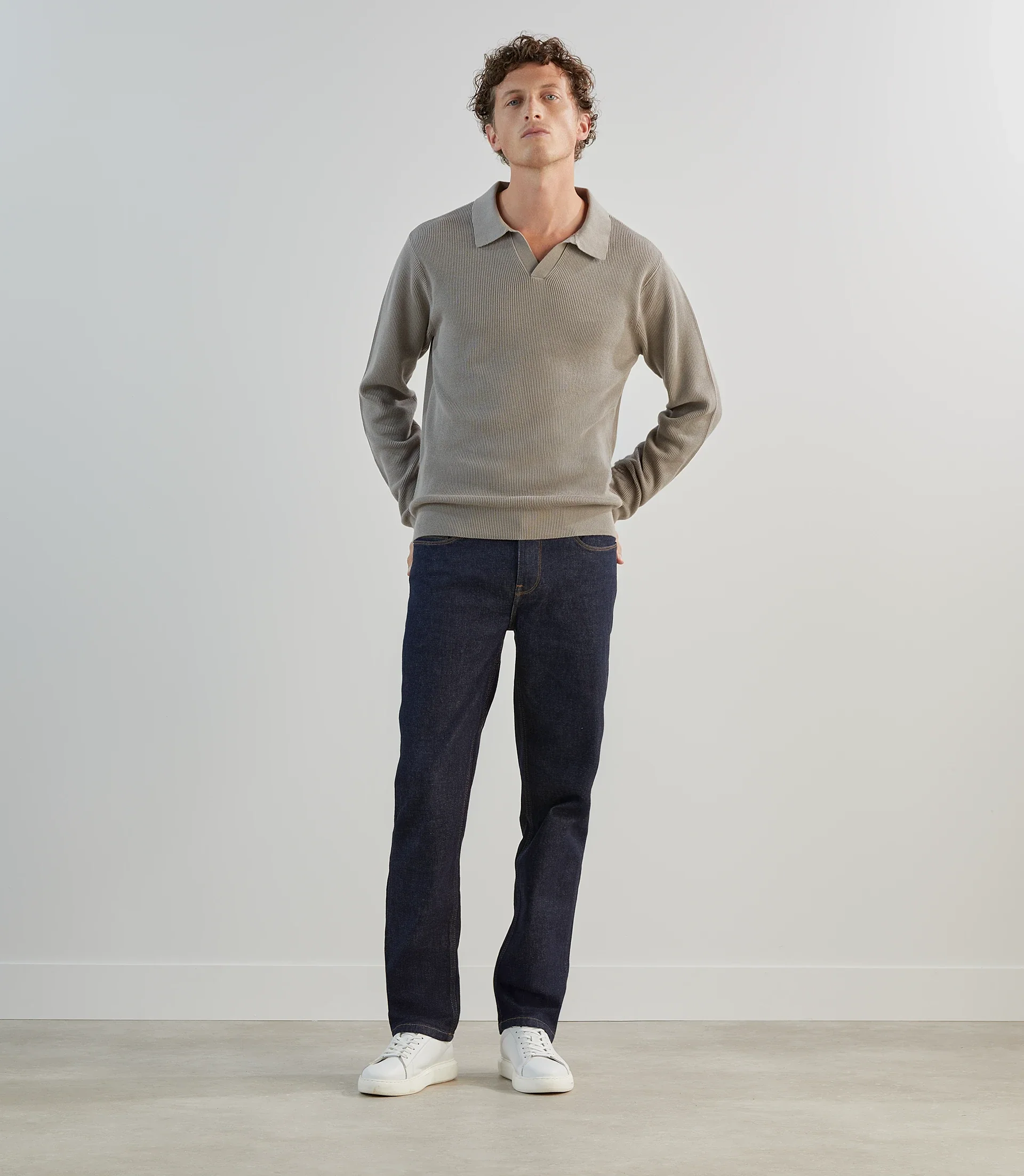 Pull col polo taupe - Image 3