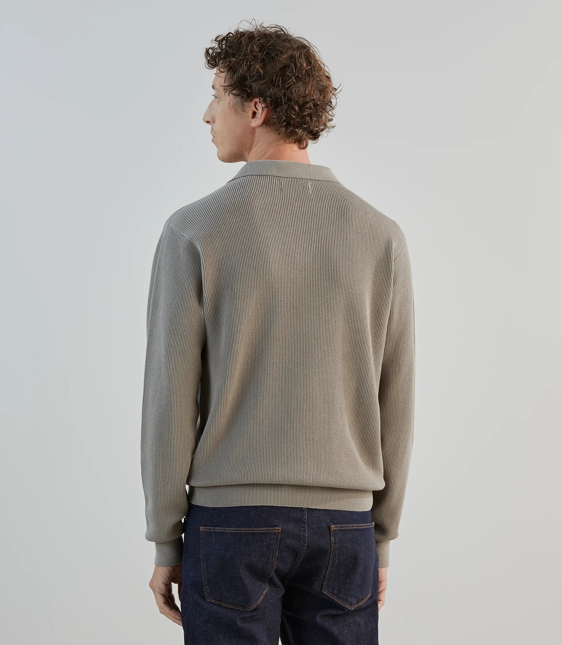 Pull col polo taupe - Image 4