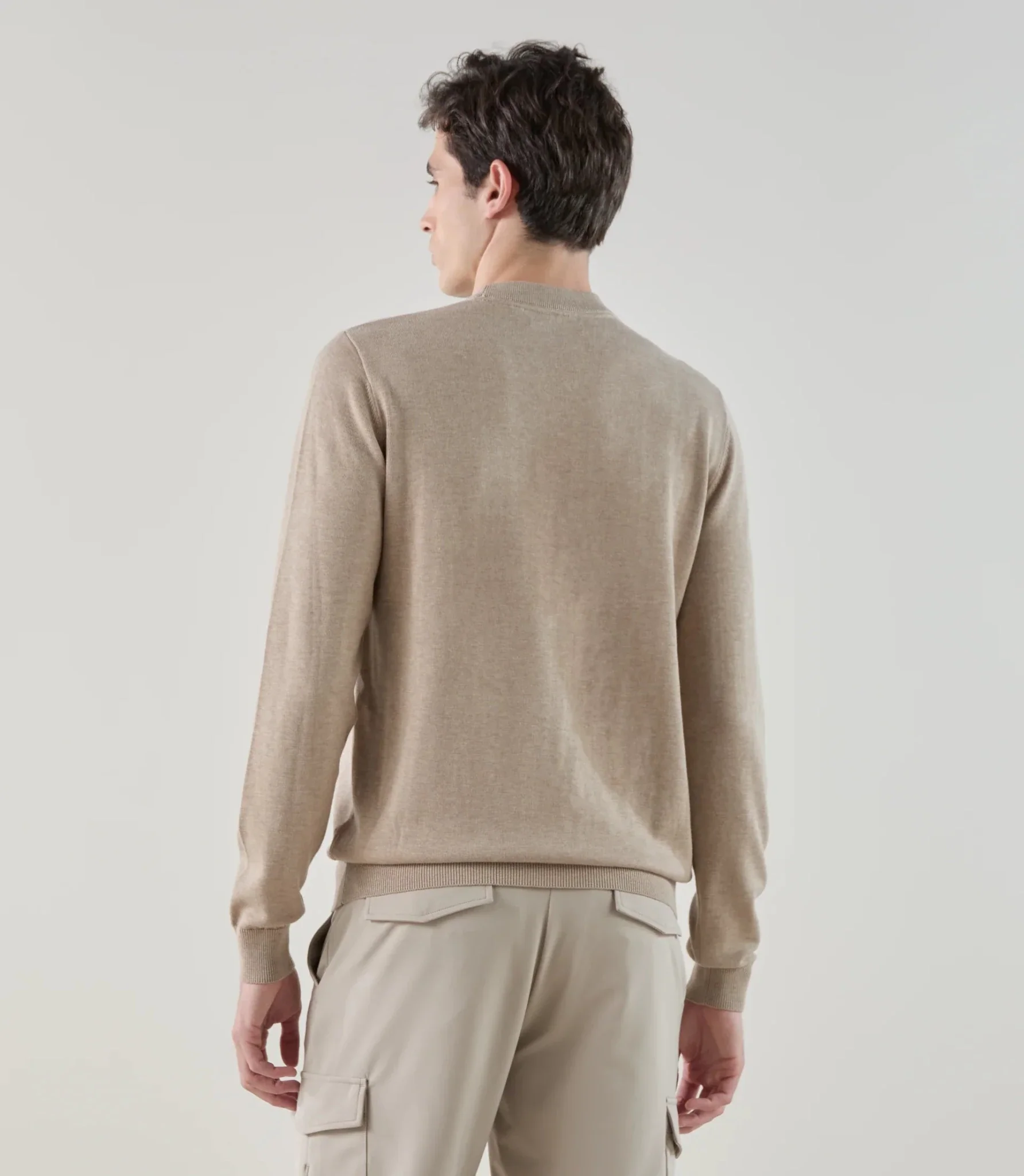 Pull col rond avec poche bi-matière beige - Image 3