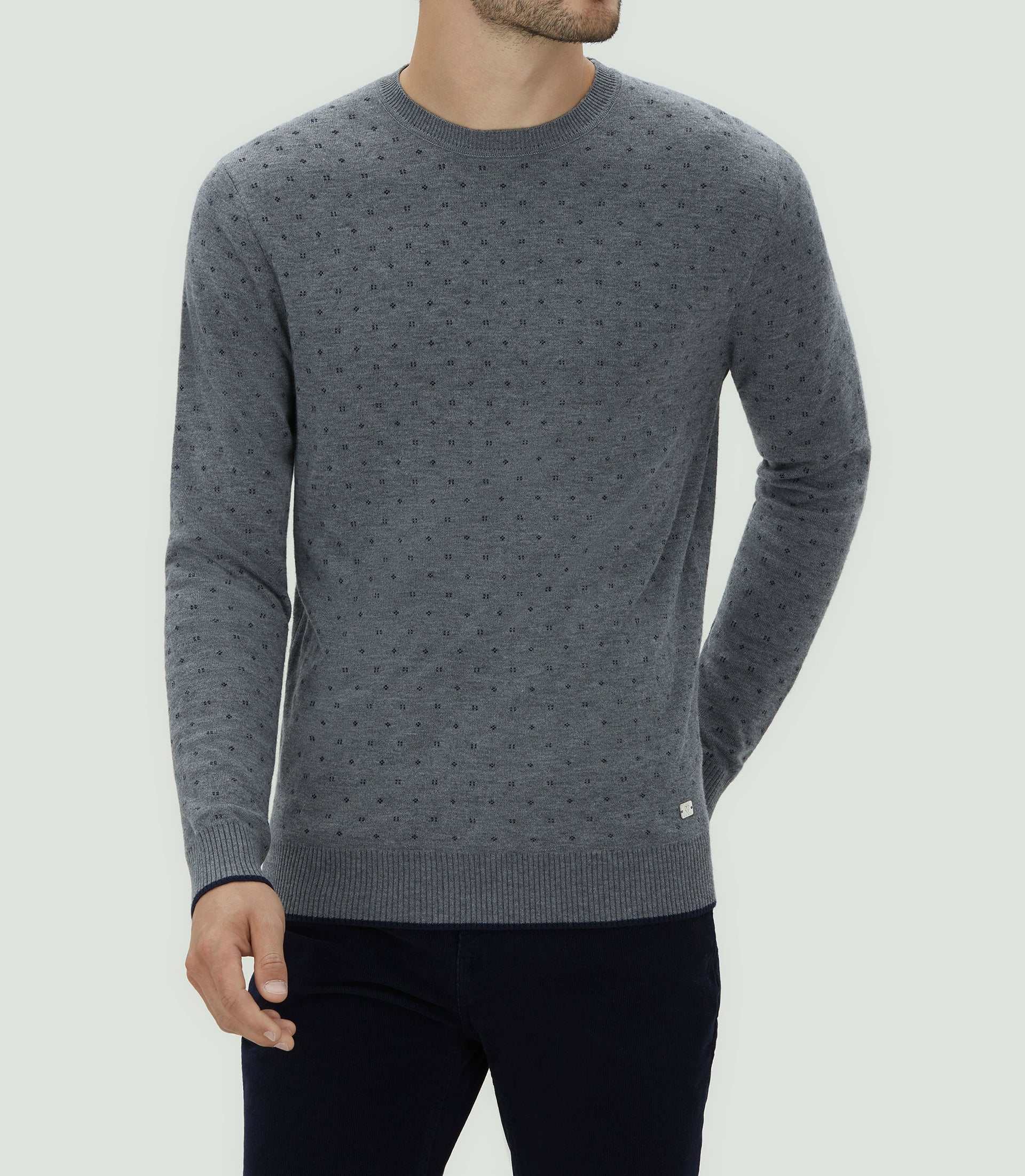Pull col rond gris motif all over "Lise" - Image 3