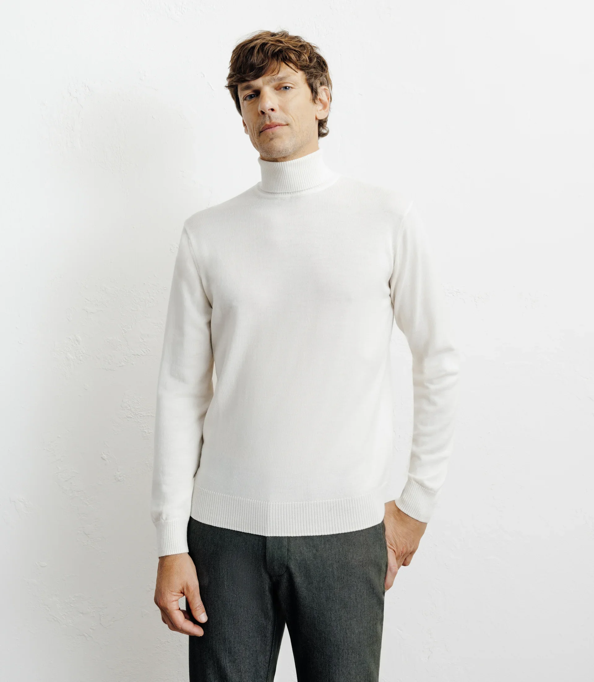 Pull col roulé en mérinos ecru