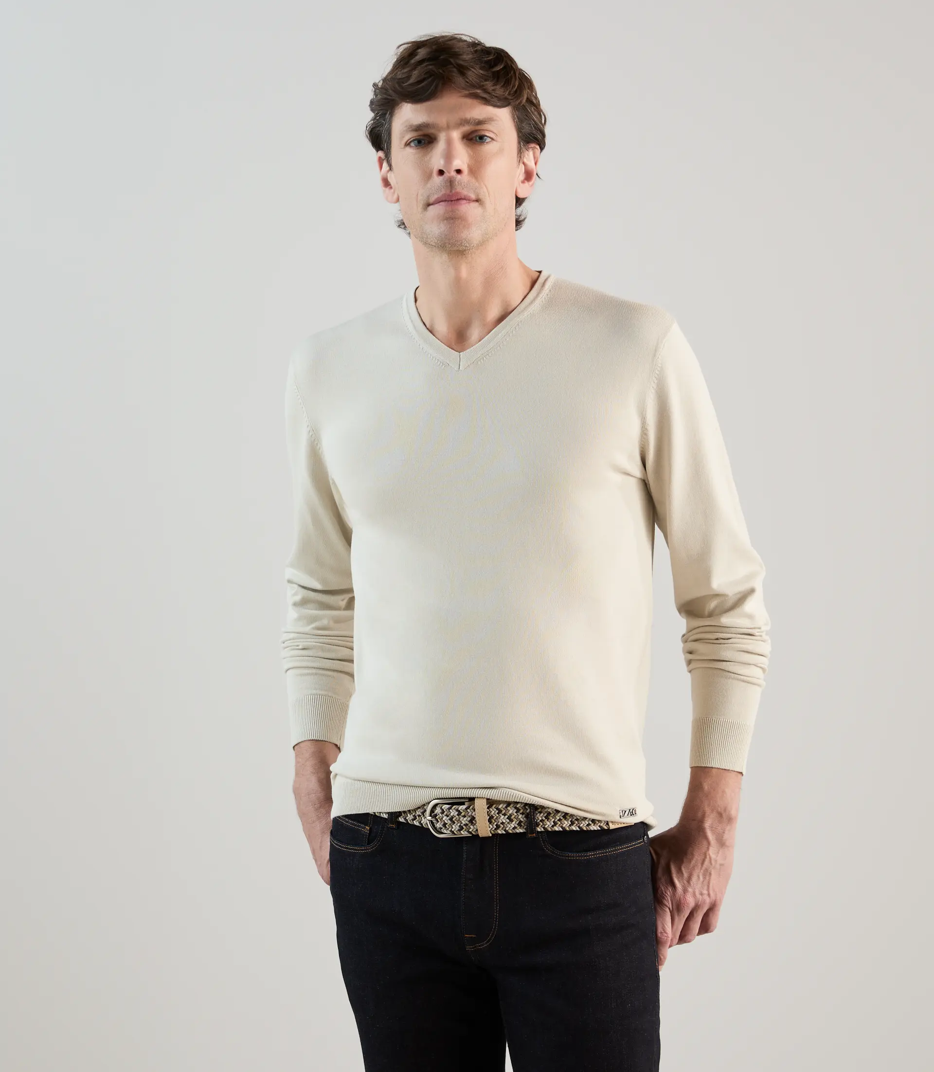 Pull col v beige clair - Image 3