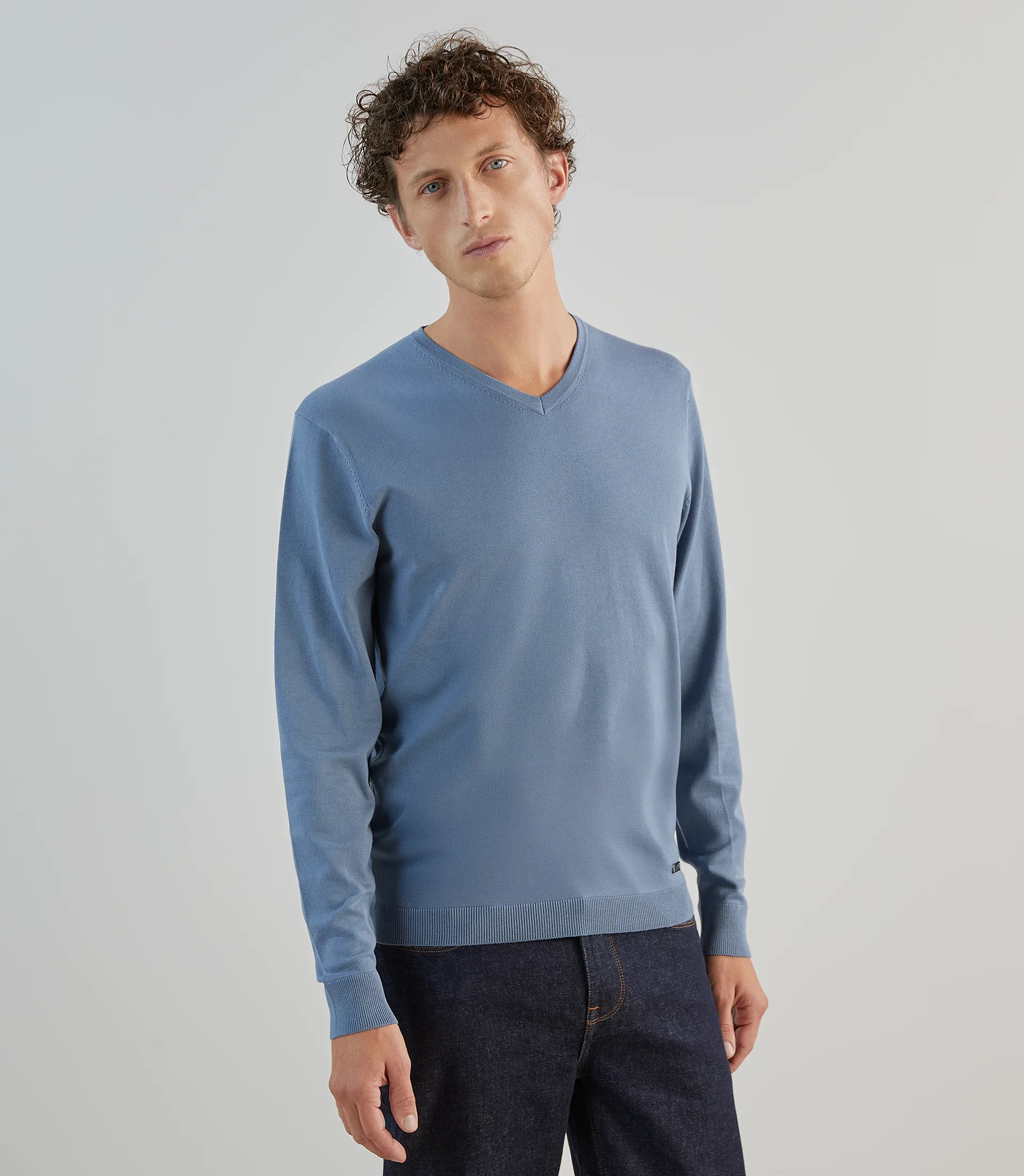Pull col v bleu gris
