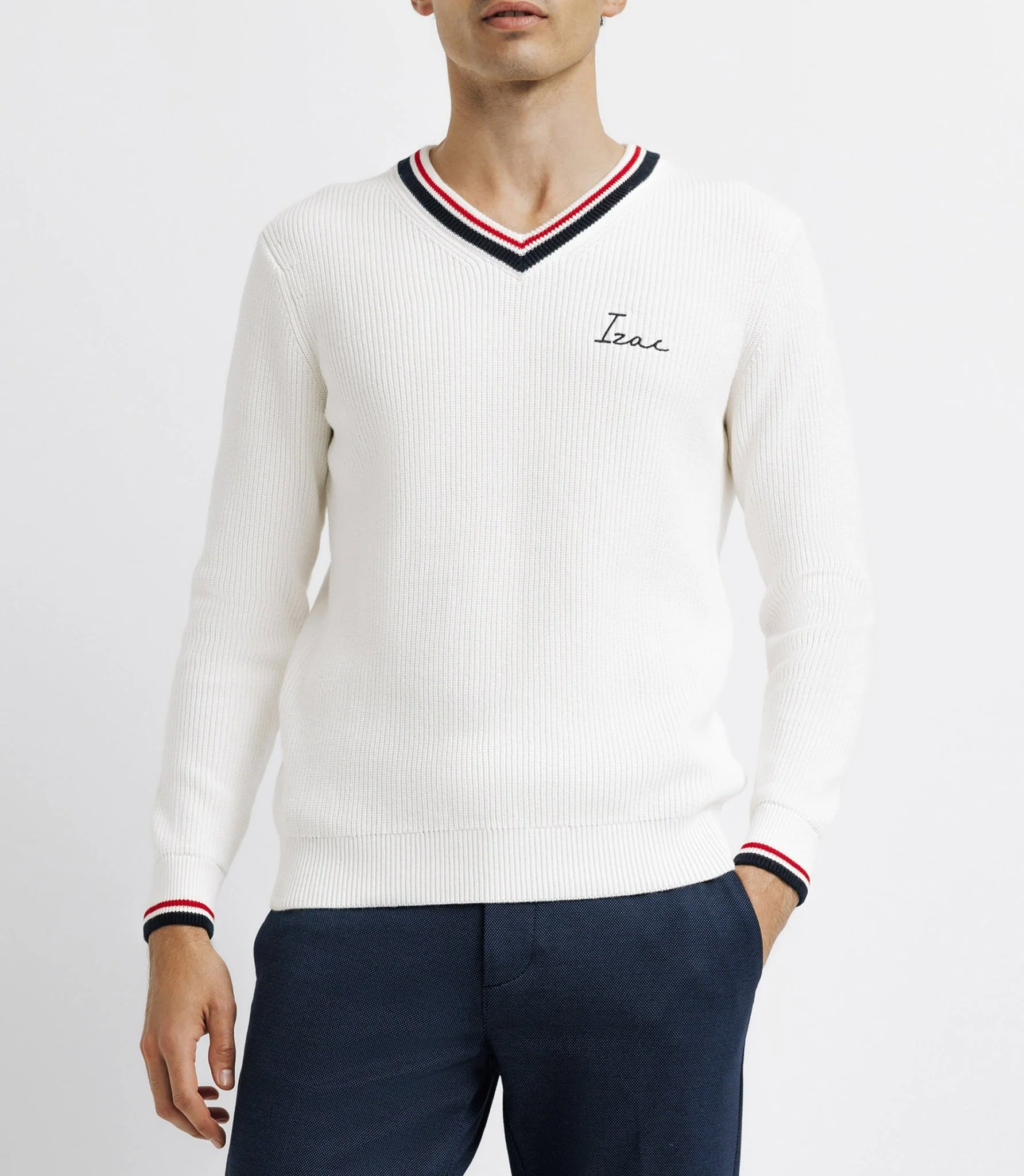 Pull col V brodé écru - Image 2