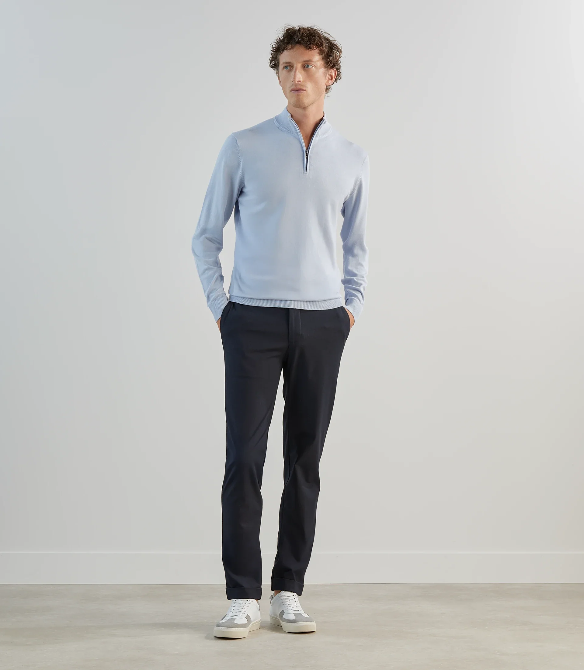 Pull demi-zip à col montant bleu ciel - Image 3