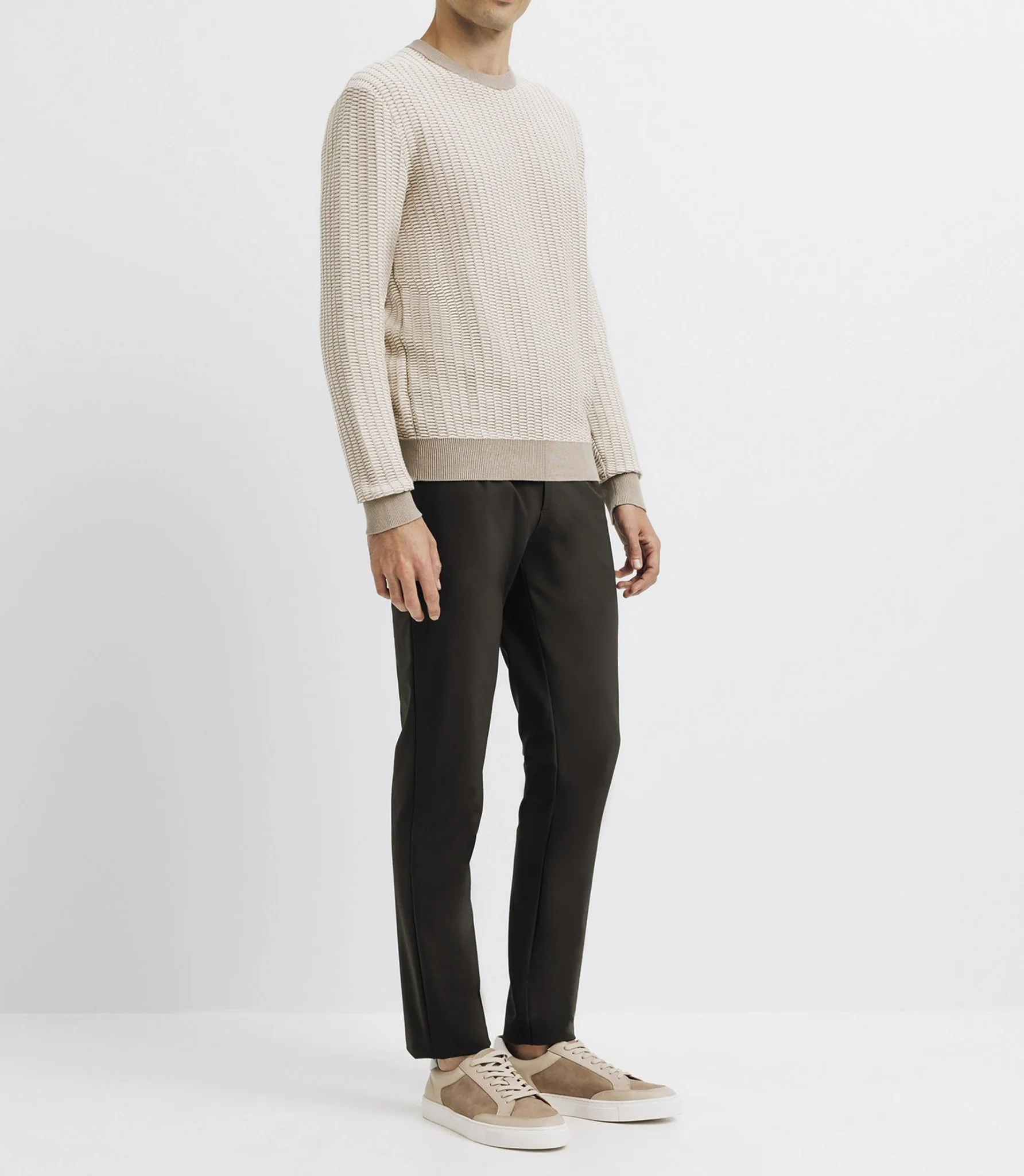 Pull col rond bicolore beige - Image 2