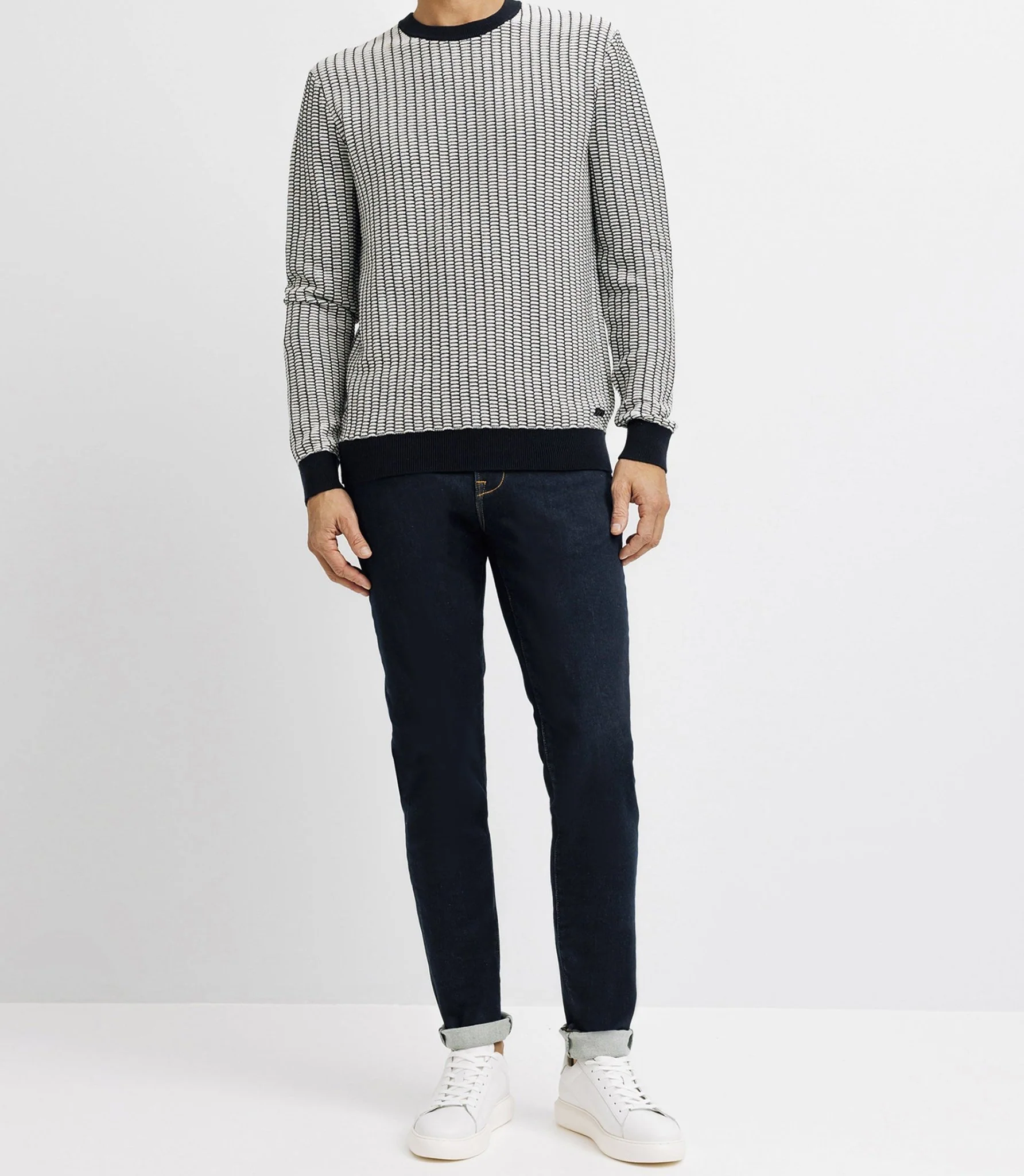 Pull col rond bicolore marine - Image 2