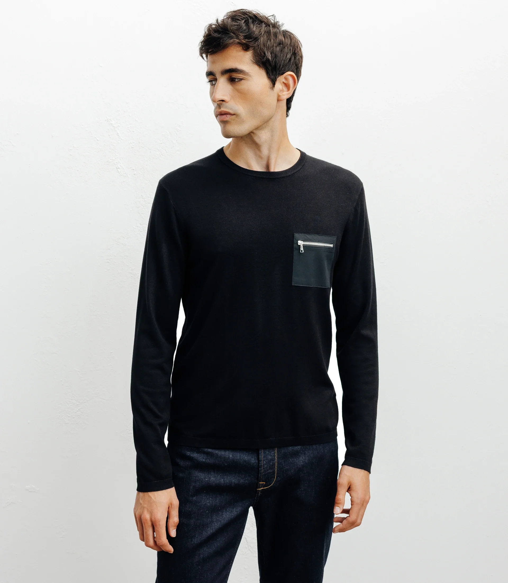 Pull manches longues col rond en maille noir - Image 2