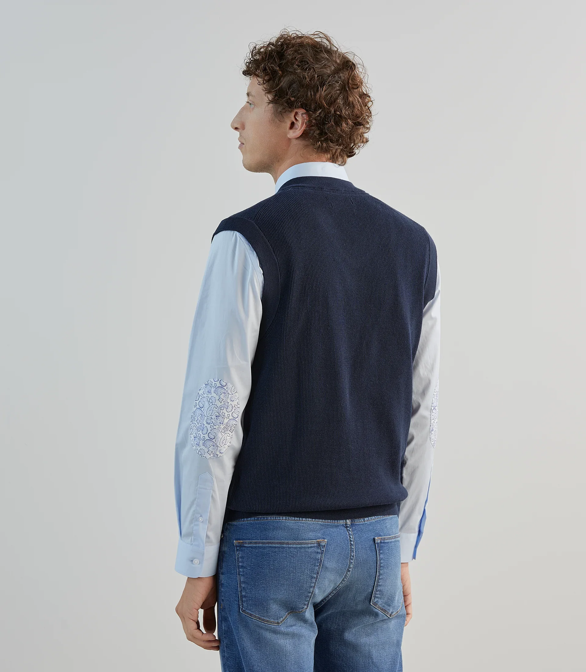 Pull sans manches en maille côtelée marine - Image 4