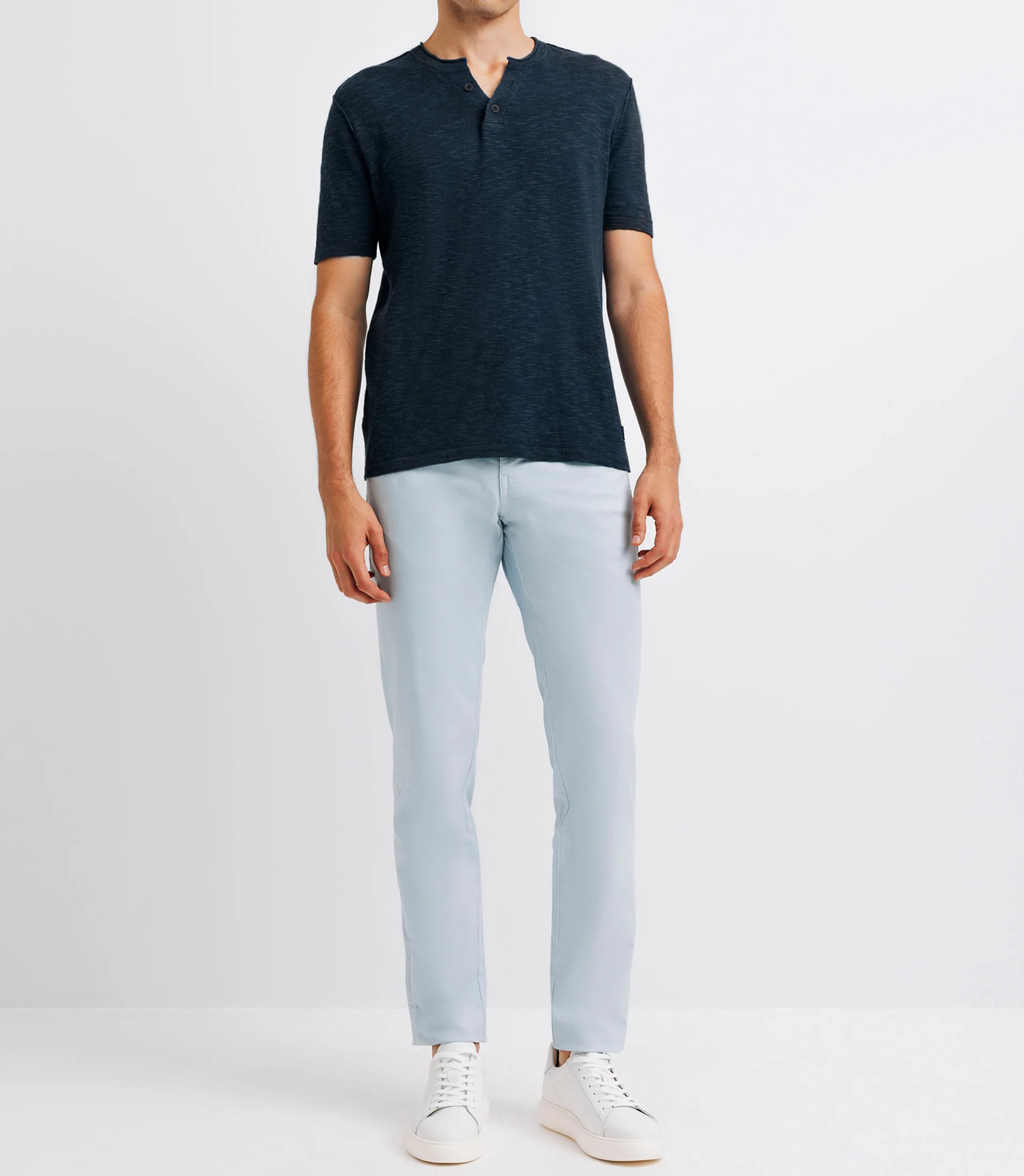 T-shirt avec lin boutonné marine - Image 2