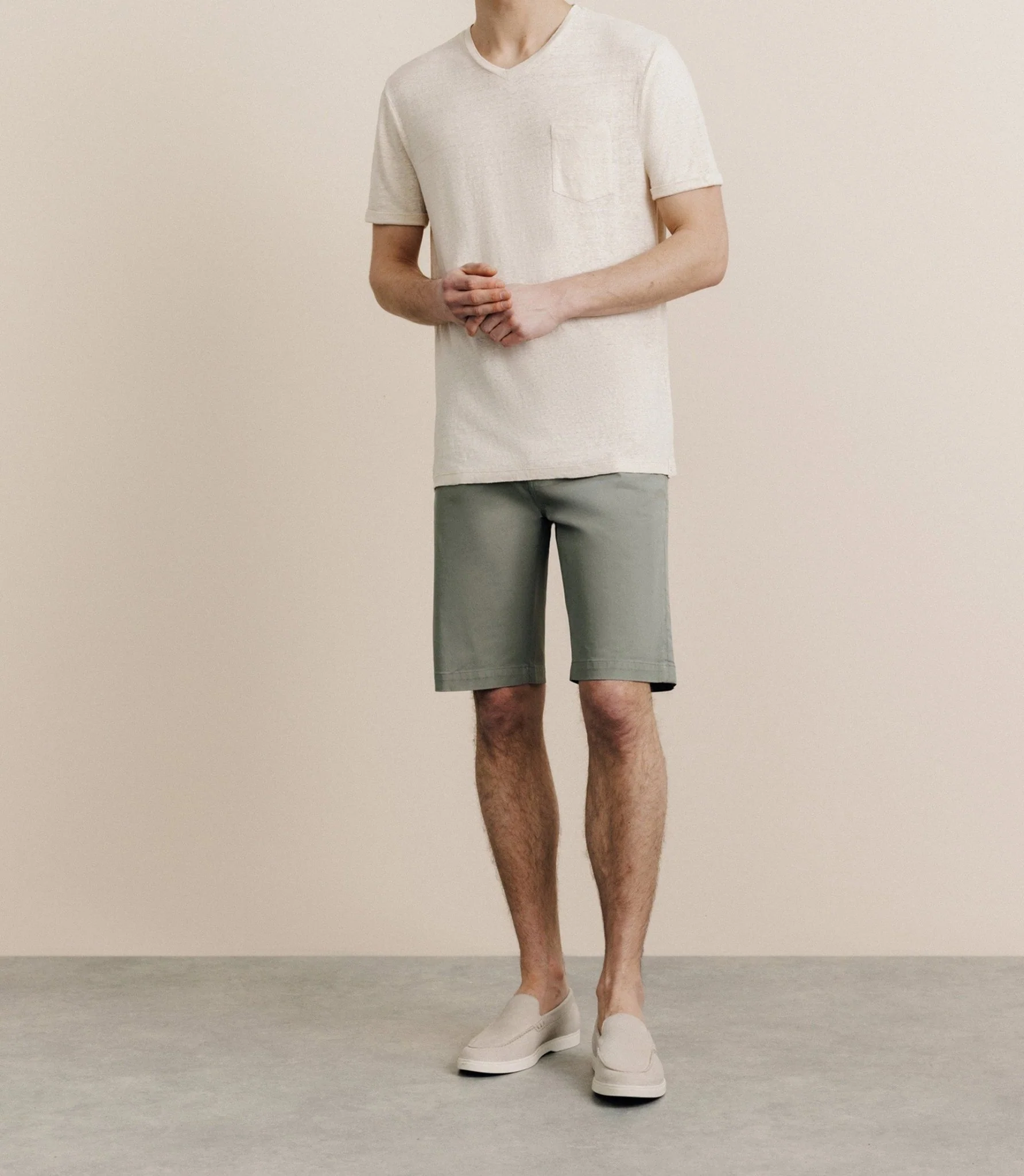T-shirt col V 100% lin naturel - Image 3
