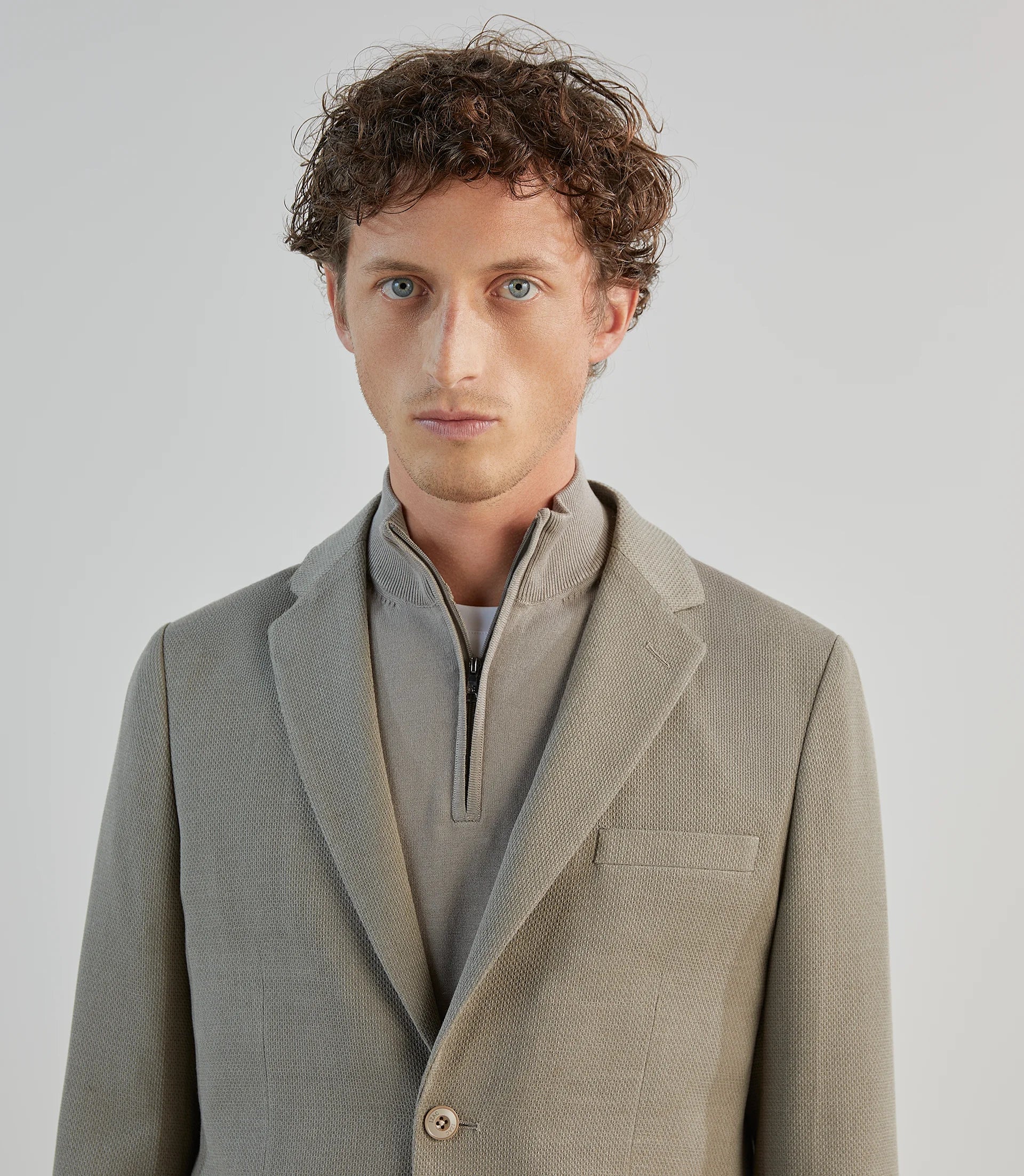 Veste casual en tissu armuré taupe - Image 2