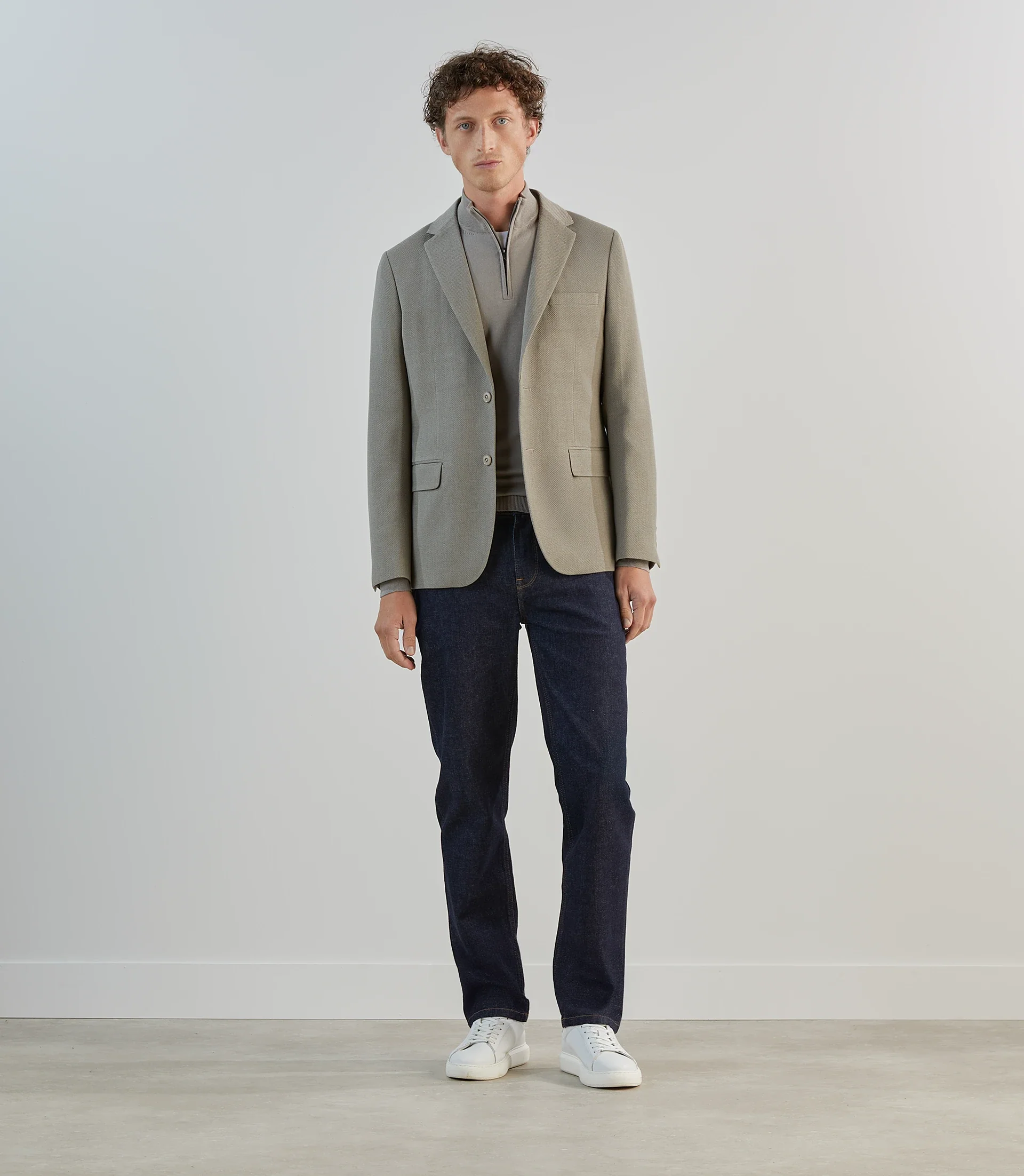 Veste casual en tissu armuré taupe - Image 3