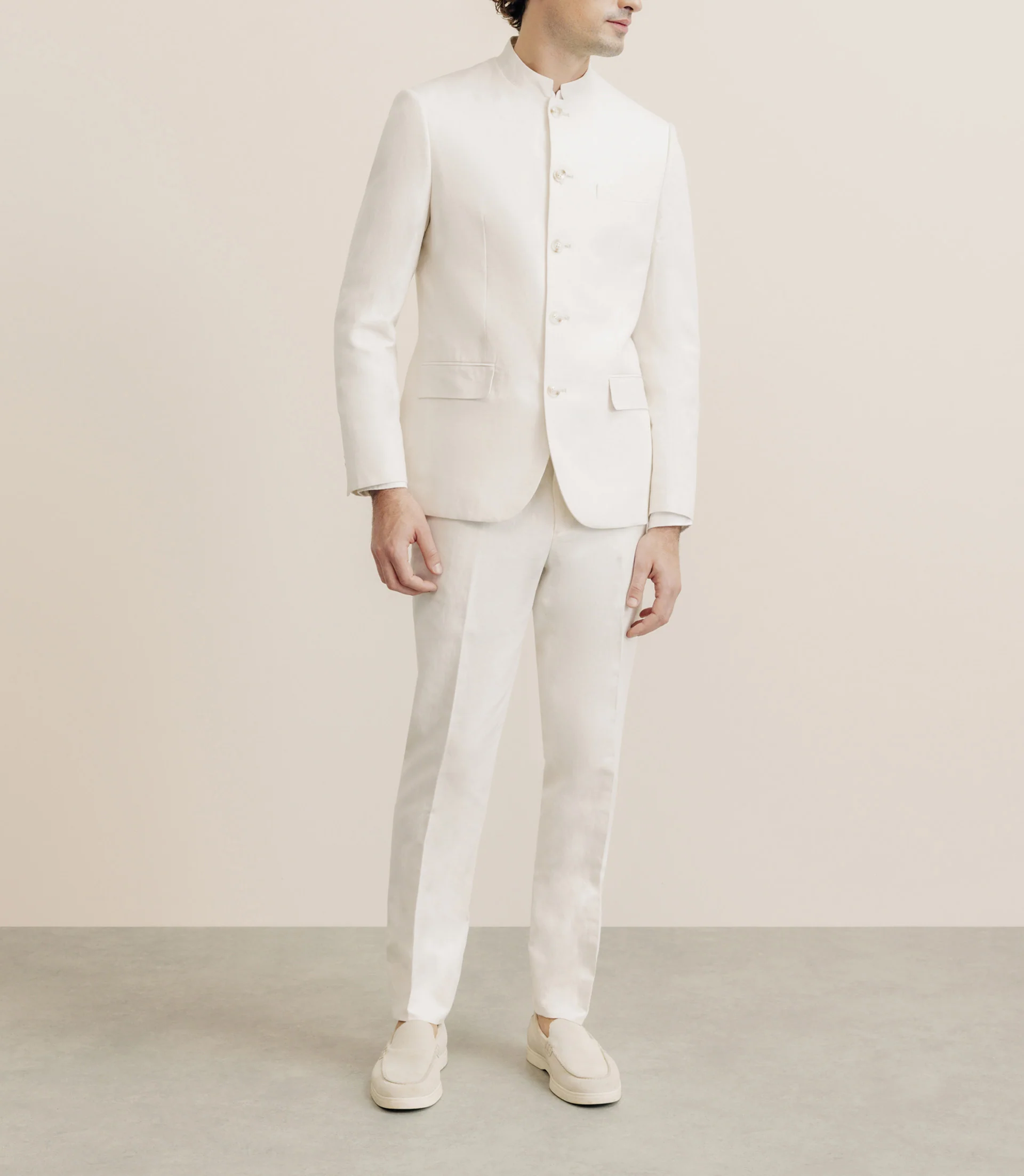 Veste ville col mao lin écru - Image 3