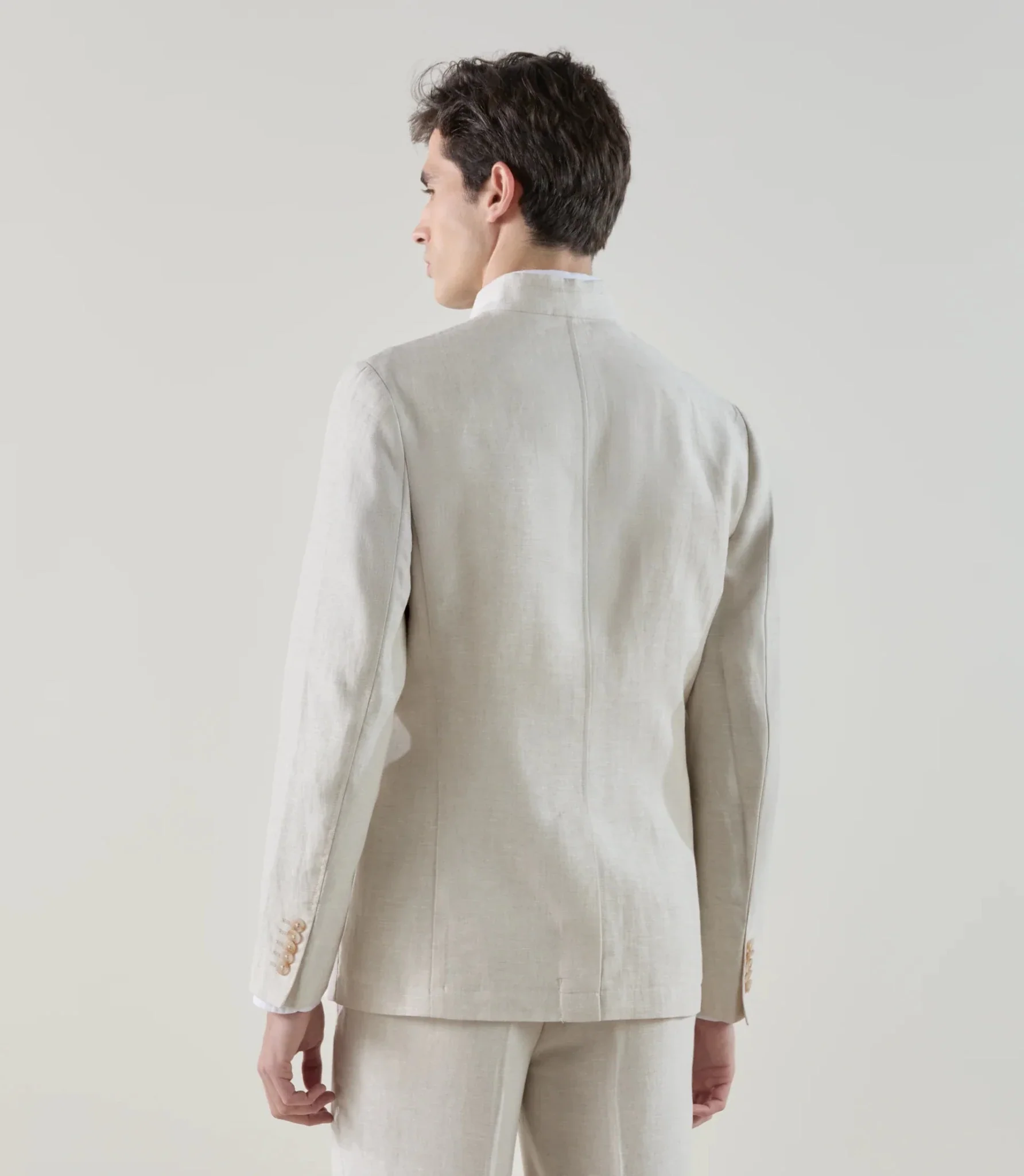 Veste col mao 100% lin beige clair - Image 3